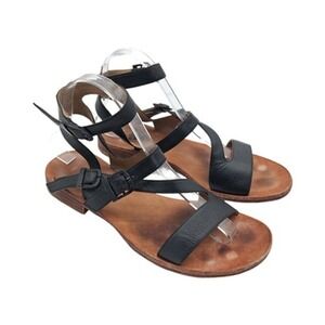 John Fluevog Sandals Womens 8.5 Black Leather Strappy Ankle Buckle Made Italy